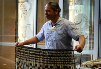 Karl Leonard with weaving