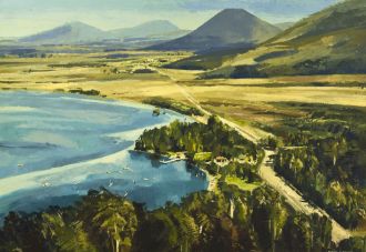 Rodger Harrison ,Tokaanu, Taupo 1965, Oil on board, 3rd Prize 1965 Kelliher Art Competition, courtesy of the Kelliher Art Trust