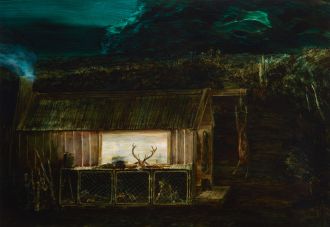 John Walsh, Hunkered in Hut 19, 2009, Oil on board