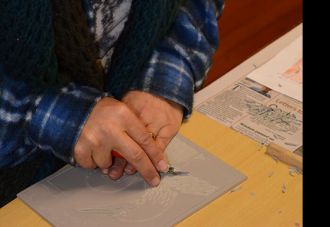 Mandy Hague lino cutting - image credit Andy J Taylor