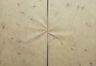 Peter Adsett 2012, Medium. Horizontality, Technical support. Chiaroscuro, Material. black, studio detritus, acrylic paint, linen and stretcher, 184x184 cm