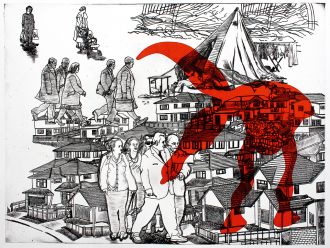 Anthony Davies, Aotearoa #6, Drypoint etching, ink on paper 2008-2010
