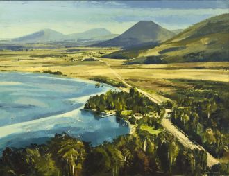 Rodger Harrison ,Tokaanu, Taupo 1965, Oil on board, 3rd Prize 1965 Kelliher Art Competition, courtesy of the Kelliher Art Trust