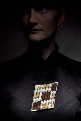 Octavia Cook Counterfeit Epidermis Motif Brooch Portrait, Courtesy of Anna Miles Gallery 