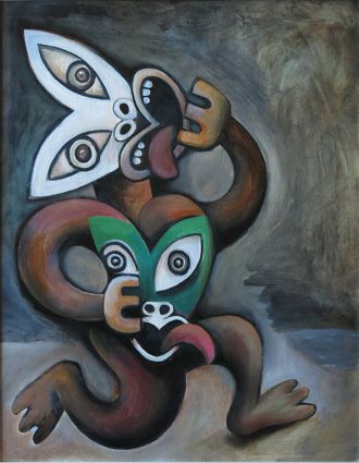 Running Tiki, Oil on canvas, 56 x 71 cm